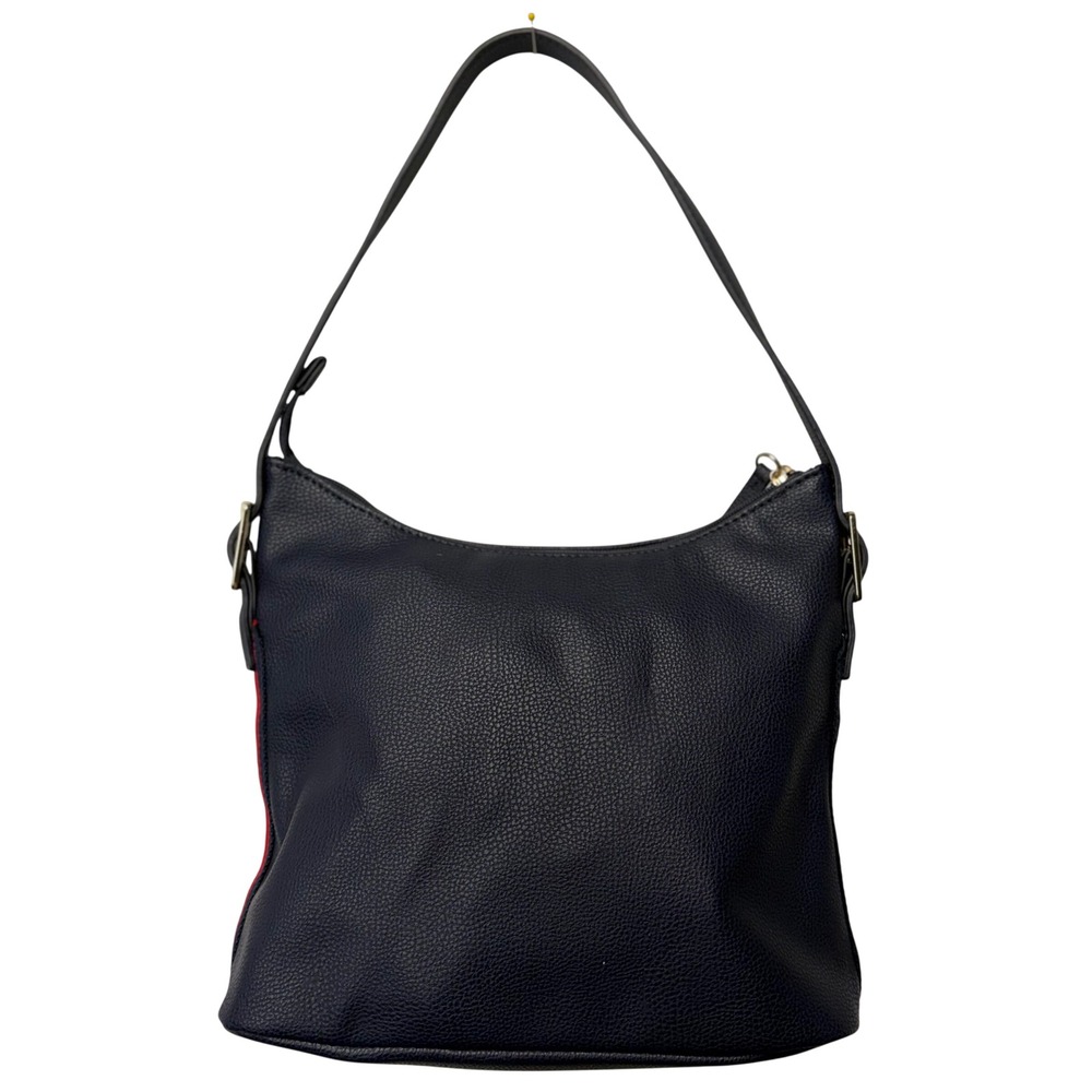 Tommy Hilfiger Navy Blue Pebbled Faux Leather Shoulder Bag Striped Trim Hobo - Picture 2 of 9